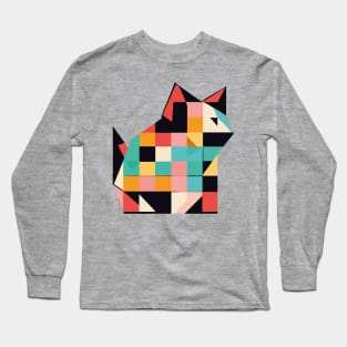 Geometric Cat Colorful Abstract Retro Design Long Sleeve T-Shirt